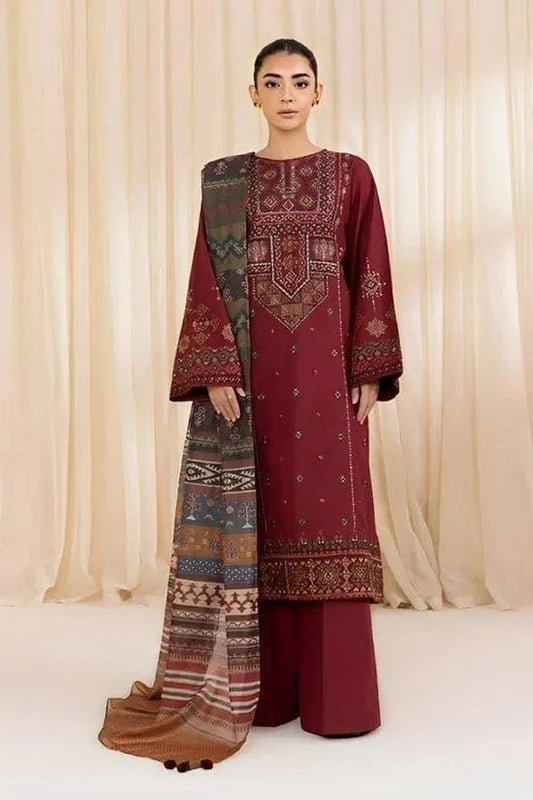 3 Pcs Women's Unstitched Embroidered Suit