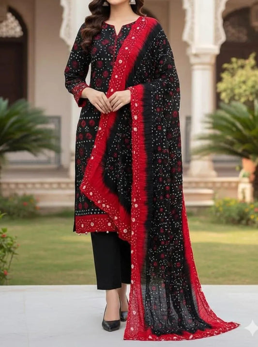 3 Pcs Women's Unstitched Plain Suit