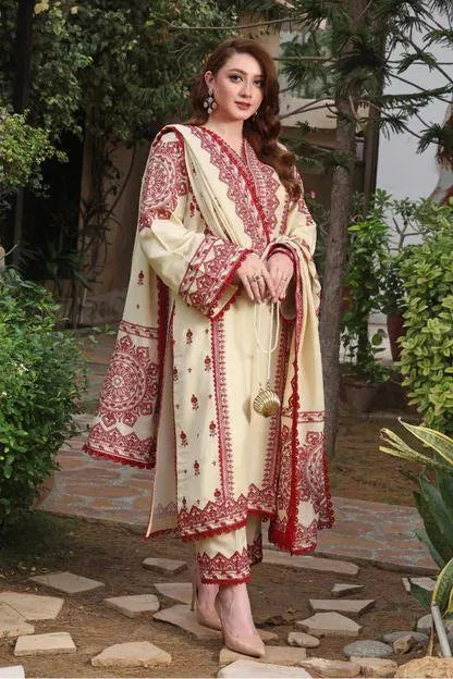 3 Pcs Women's Unstitched Embroidered Suit