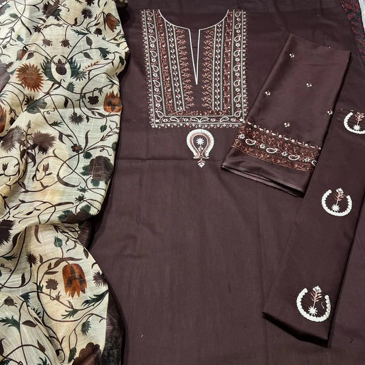 3 Pcs Women's Unstitched Embroidered Suit