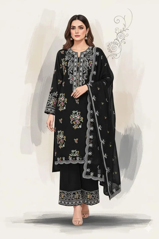 3 Pcs Women's Unstitched Embroidered Suit