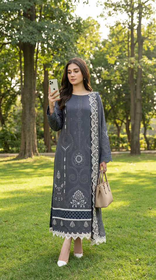 3 Pcs Women's Unstitched Printed Suit